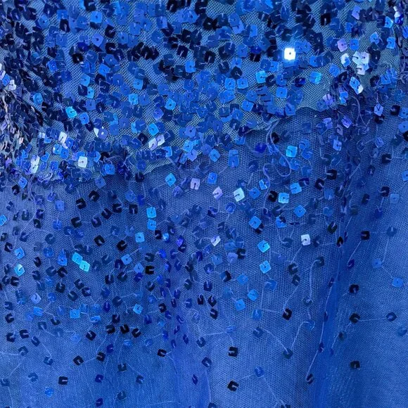 EUC Asymmetric Blue Tulle & Sequin Ball Gown - Womens Size 2 Tiffany Prom Dress - Picture 5 of 5